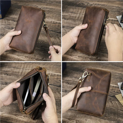 Vintage Men's Clutch Bag RFID Genuine Leather Clutch Wallet Bag Casual Long Purse Large Capacity Travel Handbag Male luxury bags - Chicchar Fashion