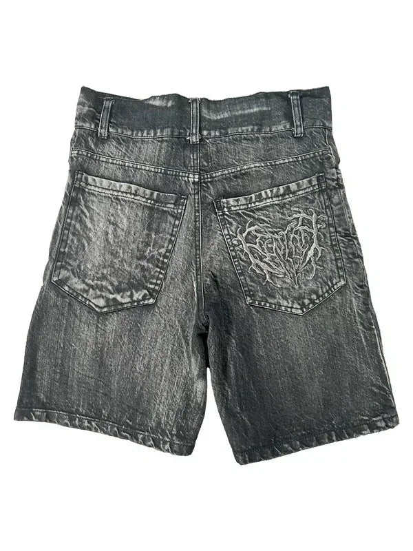 Retro Y2K Patch Denim Shorts - Unisex Casual Wear