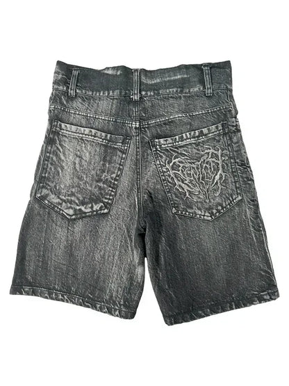 Retro Y2K Patch Denim Shorts - Unisex Casual Wear
