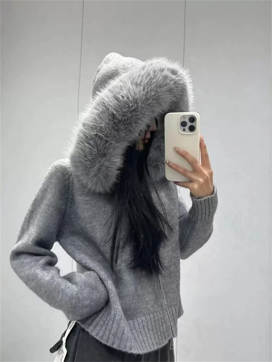 Oversized Hooded Knit Cardigan Chicchar Fashion