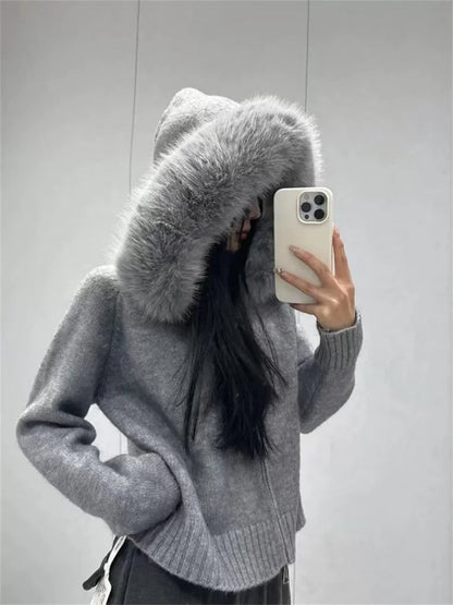 Oversized Hooded Knit Cardigan Chicchar Fashion
