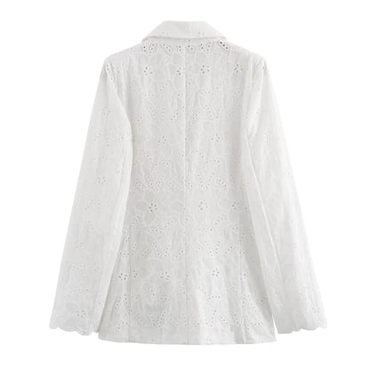 White Lace Blazer Shorts Set