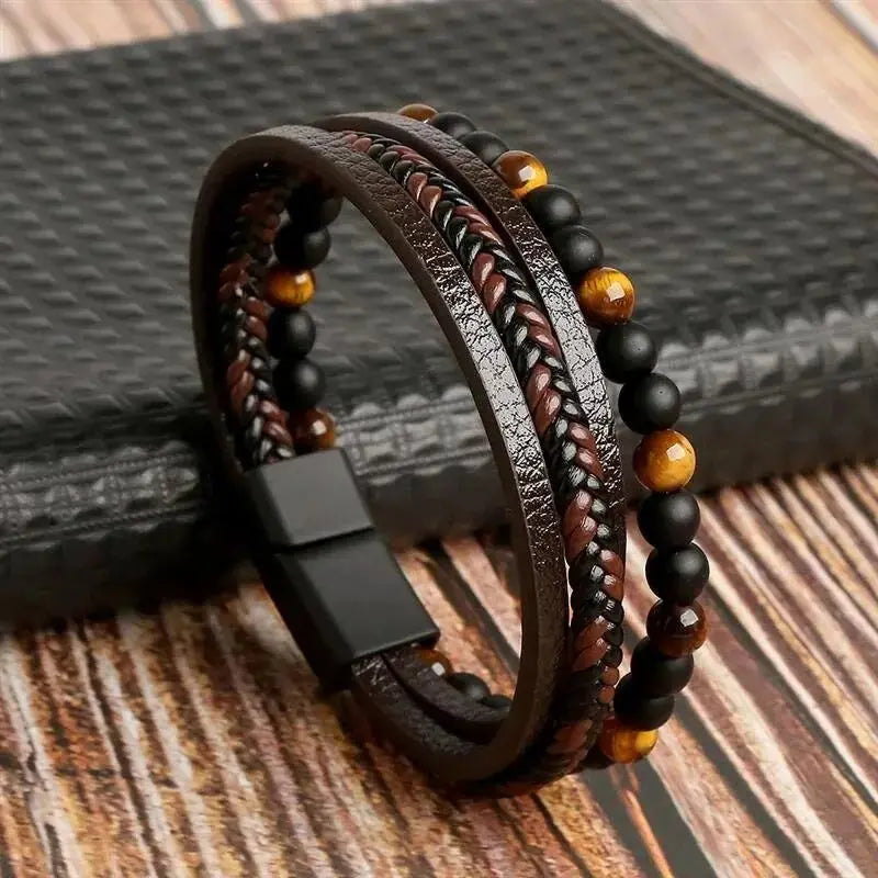 Tiger Eye Leather Wrap Bracelet - Chicchar Fashion