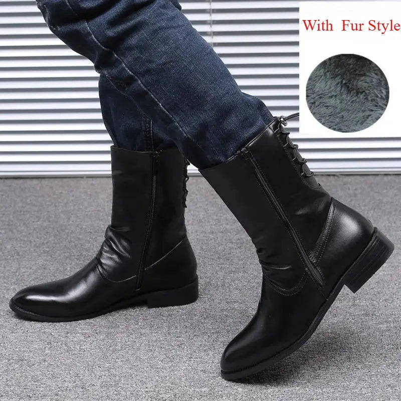 Winter Men Chelsea Boots Velvet High Top Ankle Dress Shoes Men Timberland Boot Wear Resistant Motorcycle Boots Botas De Hombre - Chicchar Fashion