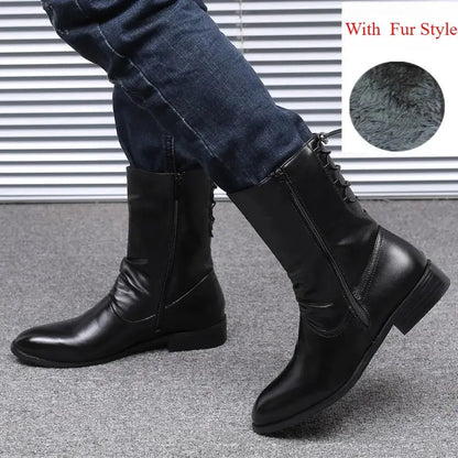 Winter Men Chelsea Boots Velvet High Top Ankle Dress Shoes Men Timberland Boot Wear Resistant Motorcycle Boots Botas De Hombre - Chicchar Fashion