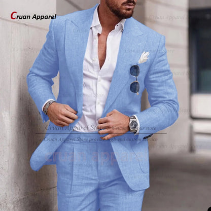 Sky Blue Linen Slim Suit