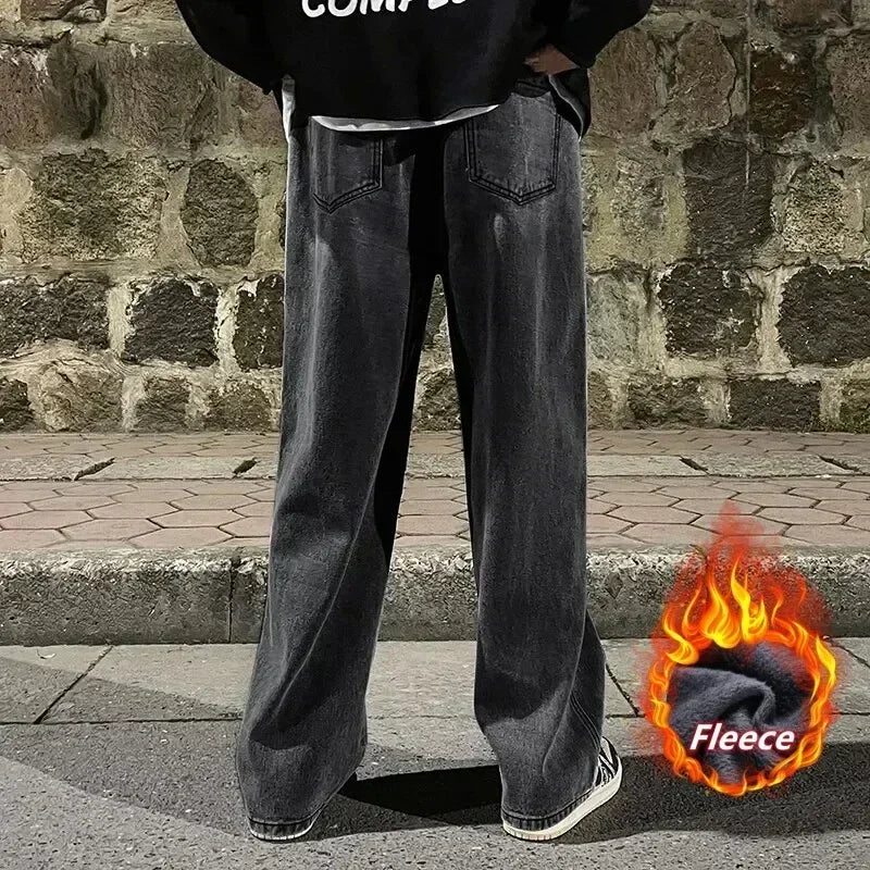 Fleece-Lined Wide Leg Jeans