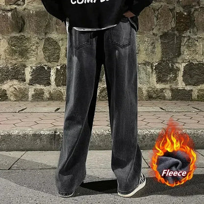 Fleece-Lined Wide Leg Jeans