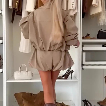 Lapel Trench Coat & Mini Skirt