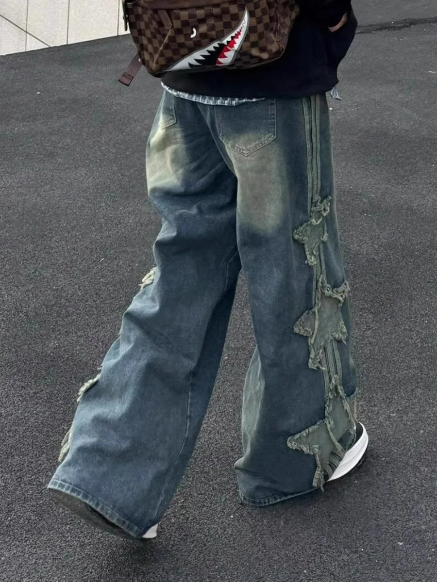 Star Patchwork Baggy Denim