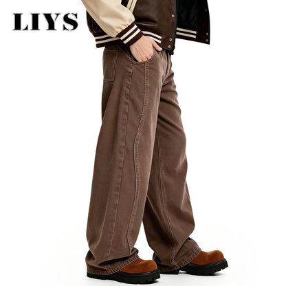 Brown Wide-Leg Denim Jeans