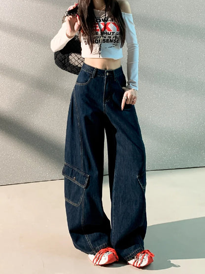 High Waist Blue Cotton Jeans