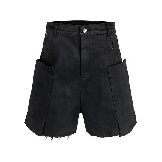 Wax-Coated Denim Baggy Shorts
