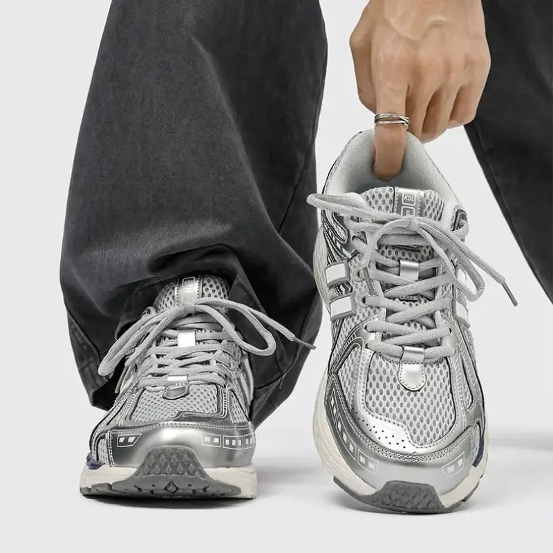 Men's Sports Shoes with A Mesh Surface Made of Patchwork Material, New Lace-up Round Toe Casual Height-increasing Niche Shoes - Chicchar Fashion