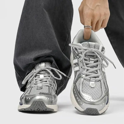 Men's Sports Shoes with A Mesh Surface Made of Patchwork Material, New Lace-up Round Toe Casual Height-increasing Niche Shoes - Chicchar Fashion