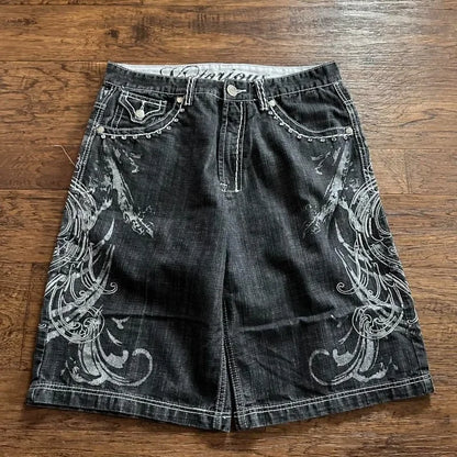Loose Embroidered Denim Shorts