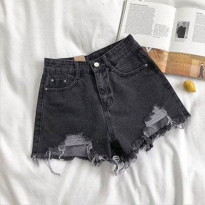High Waist Cotton Denim Shorts