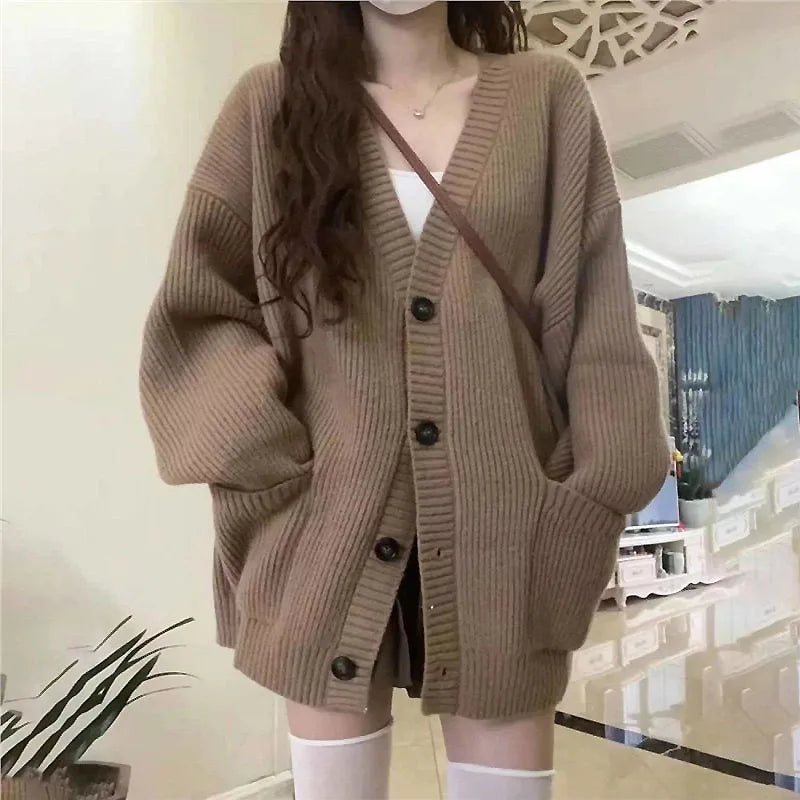 Polyester V-Neck Cardigan Chicchar Fashion