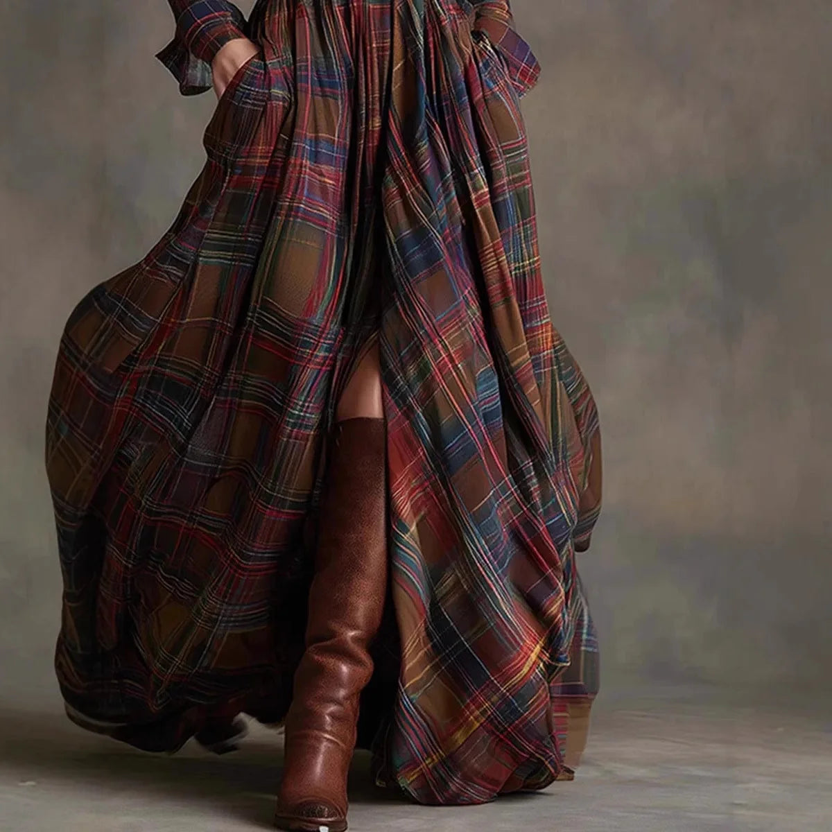 Plaid Polyester Maxi Dress