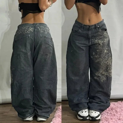 Y2K High Waist Embroidered Jeans