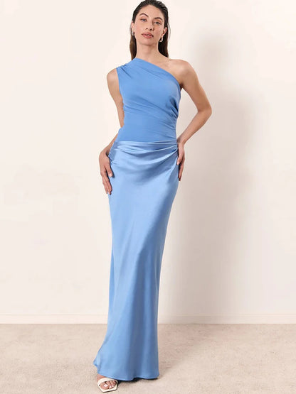 One-Shoulder Satin Maxi Dress