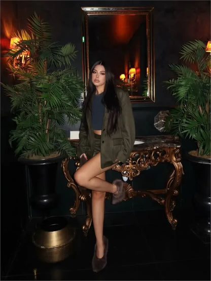 Faux Suede Blazer Shorts Set