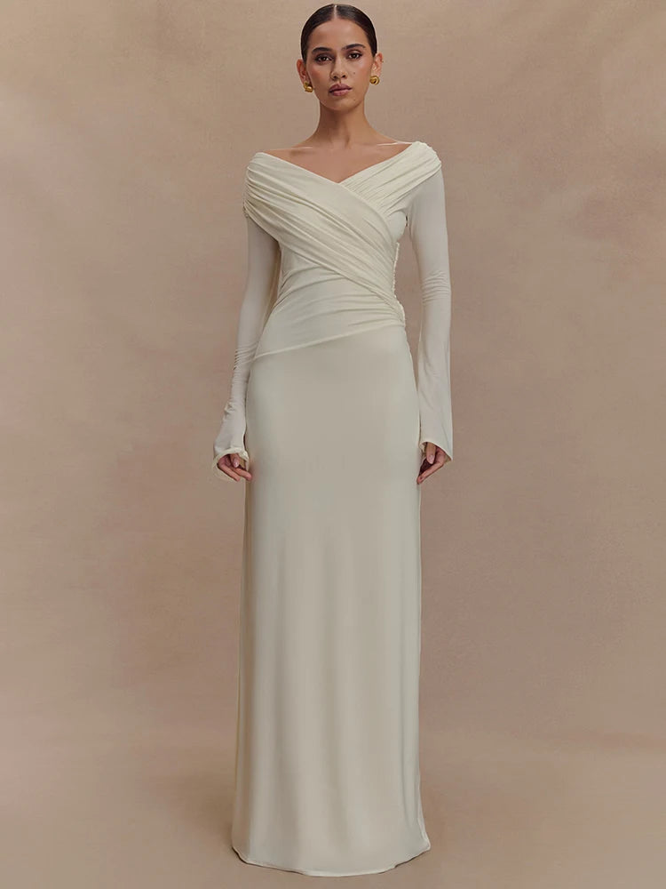 V-Neck Ruched Maxi Dress