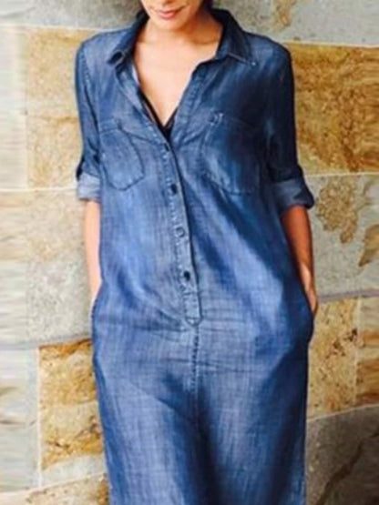 Denim A Line Long Dress