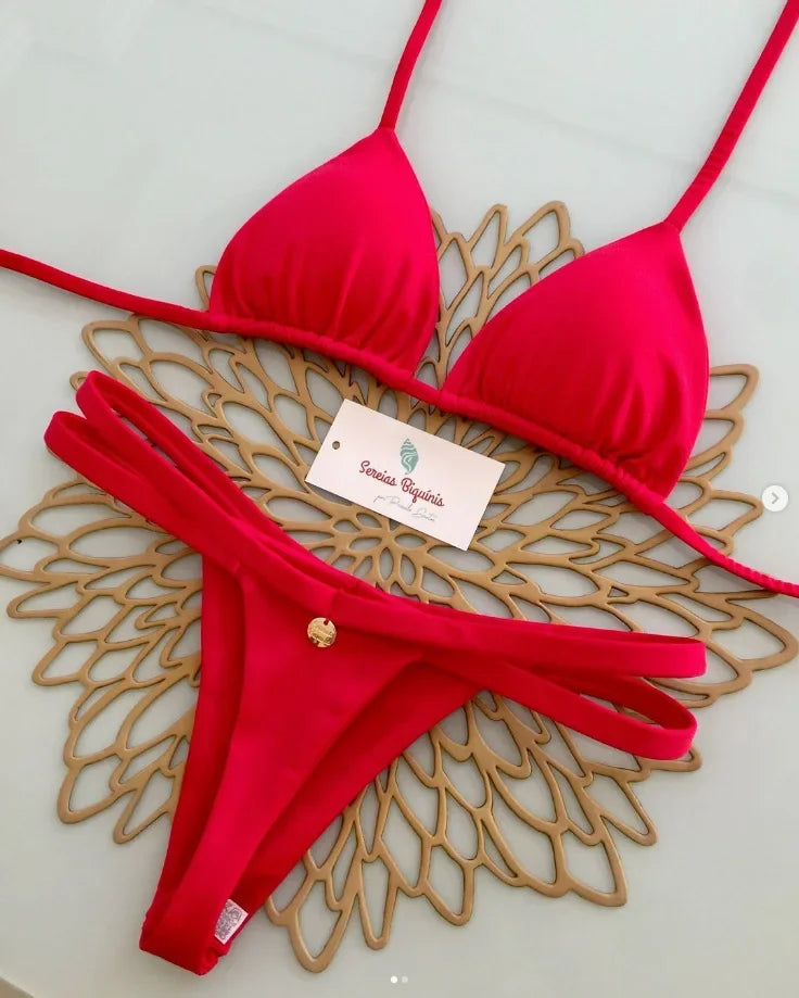 Halter Lace-Up Thong Bikini