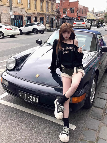 Faux Fur Belt Denim Shorts