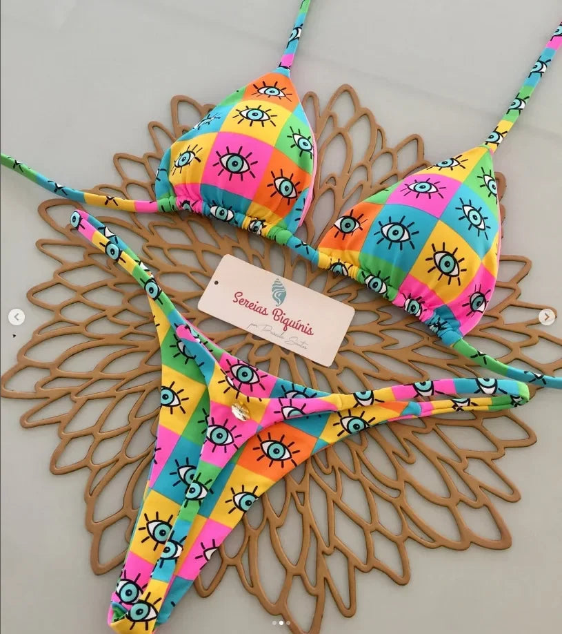 Halter Lace-Up Thong Bikini
