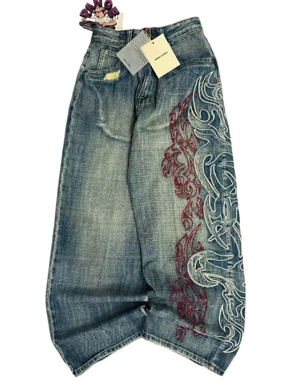 Embroidery Baggy Denim Jeans