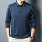 Men's Waffle Long Sleeved POLO Shirt with Letter Printed Lapel Casual Top