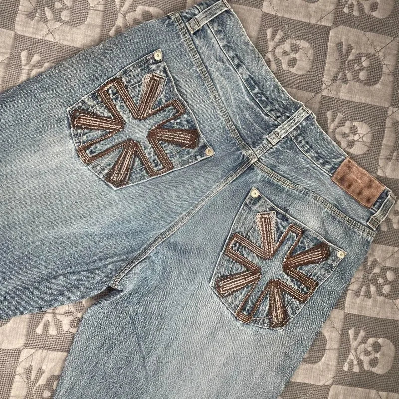 Y2K Wide-Leg Embroidered Jeans