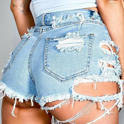 Ripped High-Waist Denim Shorts