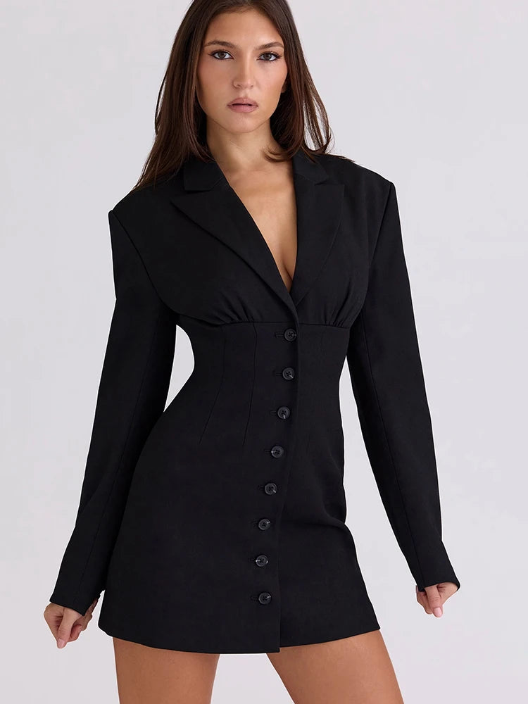 V-Neck Blazer Dress Black