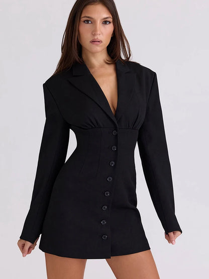 V-Neck Blazer Dress Black