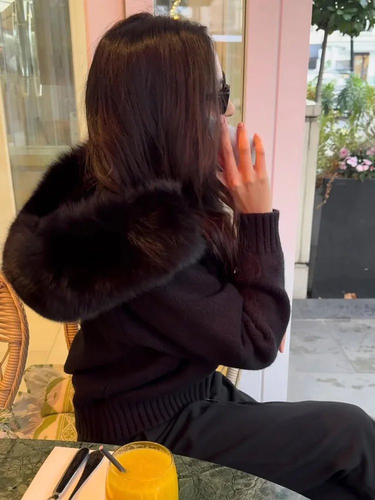 Fluffy Polyester Hooded Jacket Chicchar Fashion