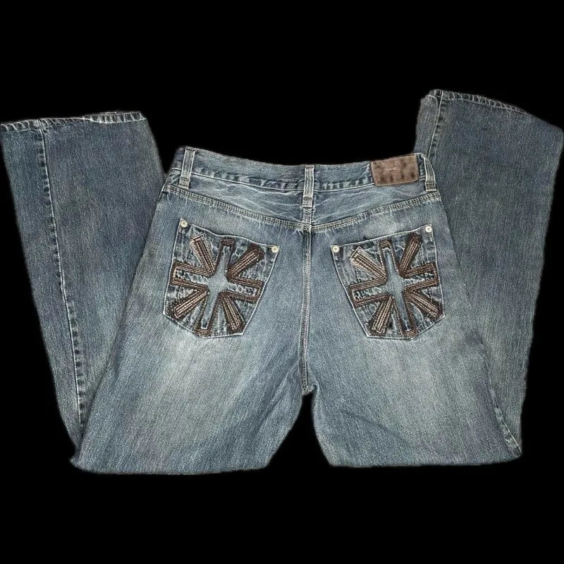 Y2K Wide-Leg Embroidered Jeans