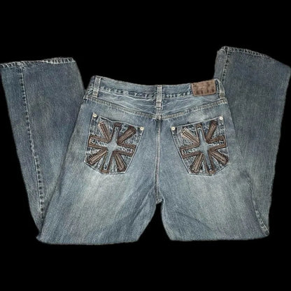 Y2K Wide-Leg Embroidered Jeans