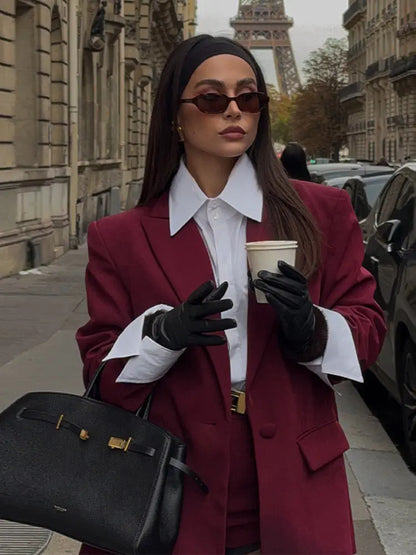 Red Polyester Two-Piece Set