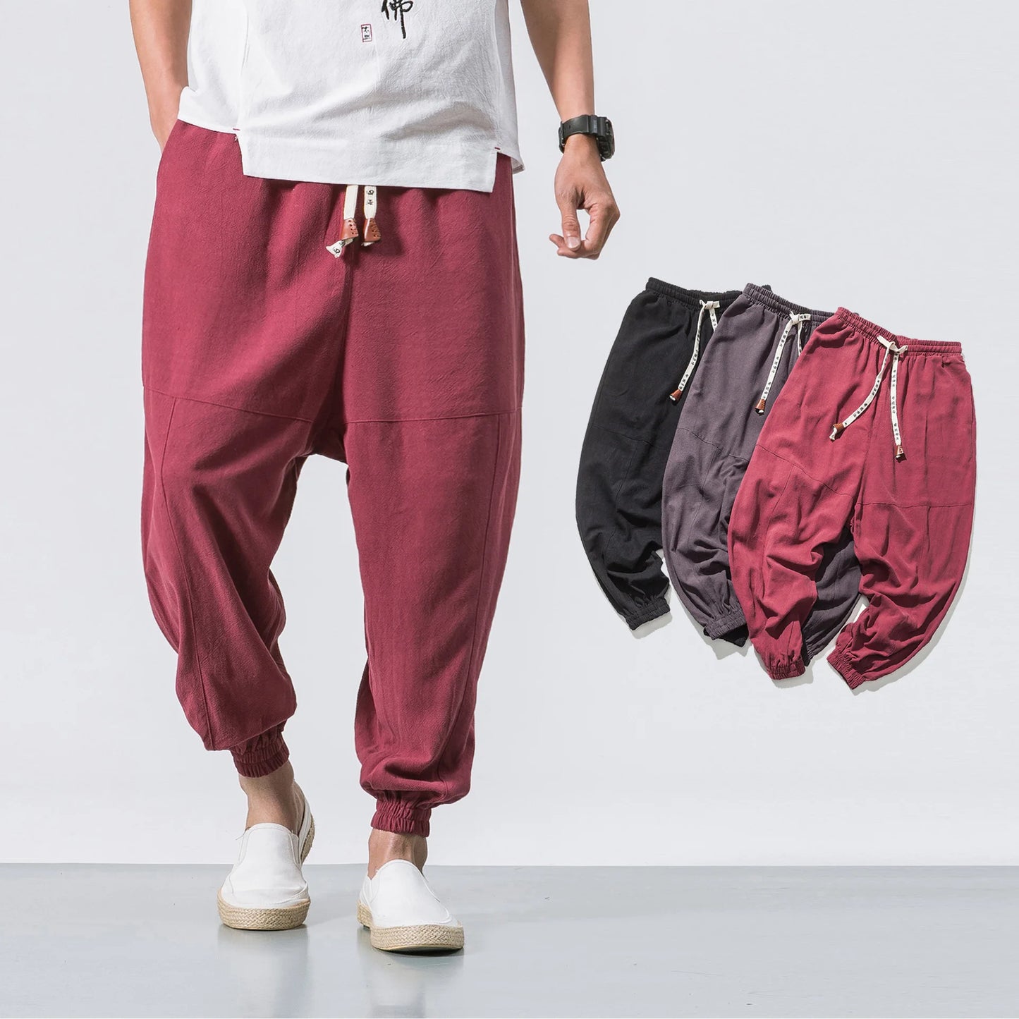 Loose Cotton Harem Pants Men