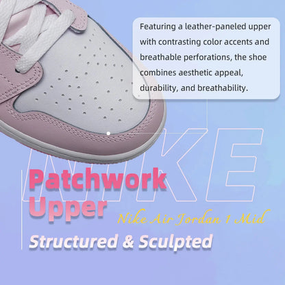 Nike Women's Shoes Air Jordan 1 Aj1 Pink and White Mid-Top Sneakers Cushioning Basketball Shoes Fashionable Casual Shoes Dq8423-600 - Chicchar Fashion