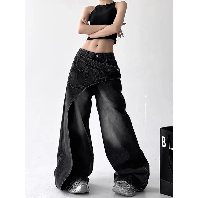 Black Wide-Leg Y2K Jeans