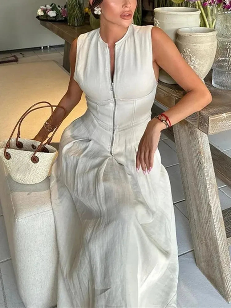 MUJER Pleated Zipper Midi