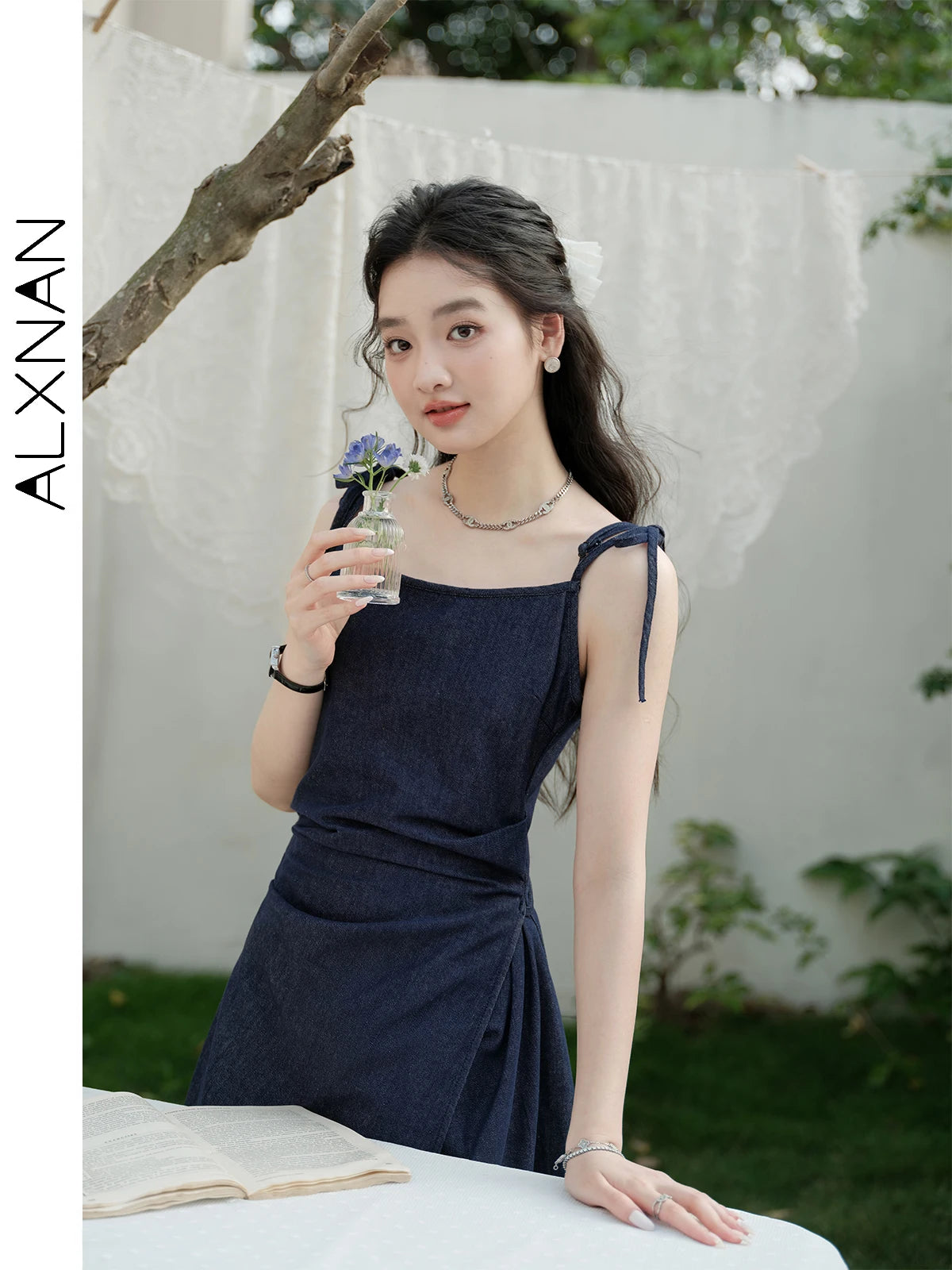 ALXNAN Cotton Denim Dress