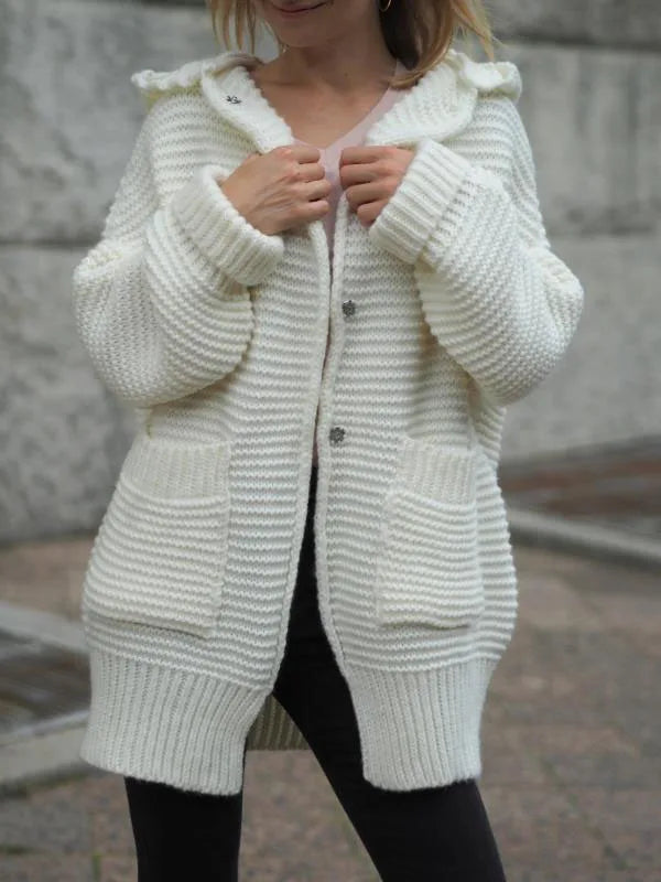 Polyester Knit Hooded Cardigan Chicchar Fashion