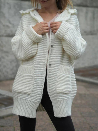 Polyester Knit Hooded Cardigan Chicchar Fashion