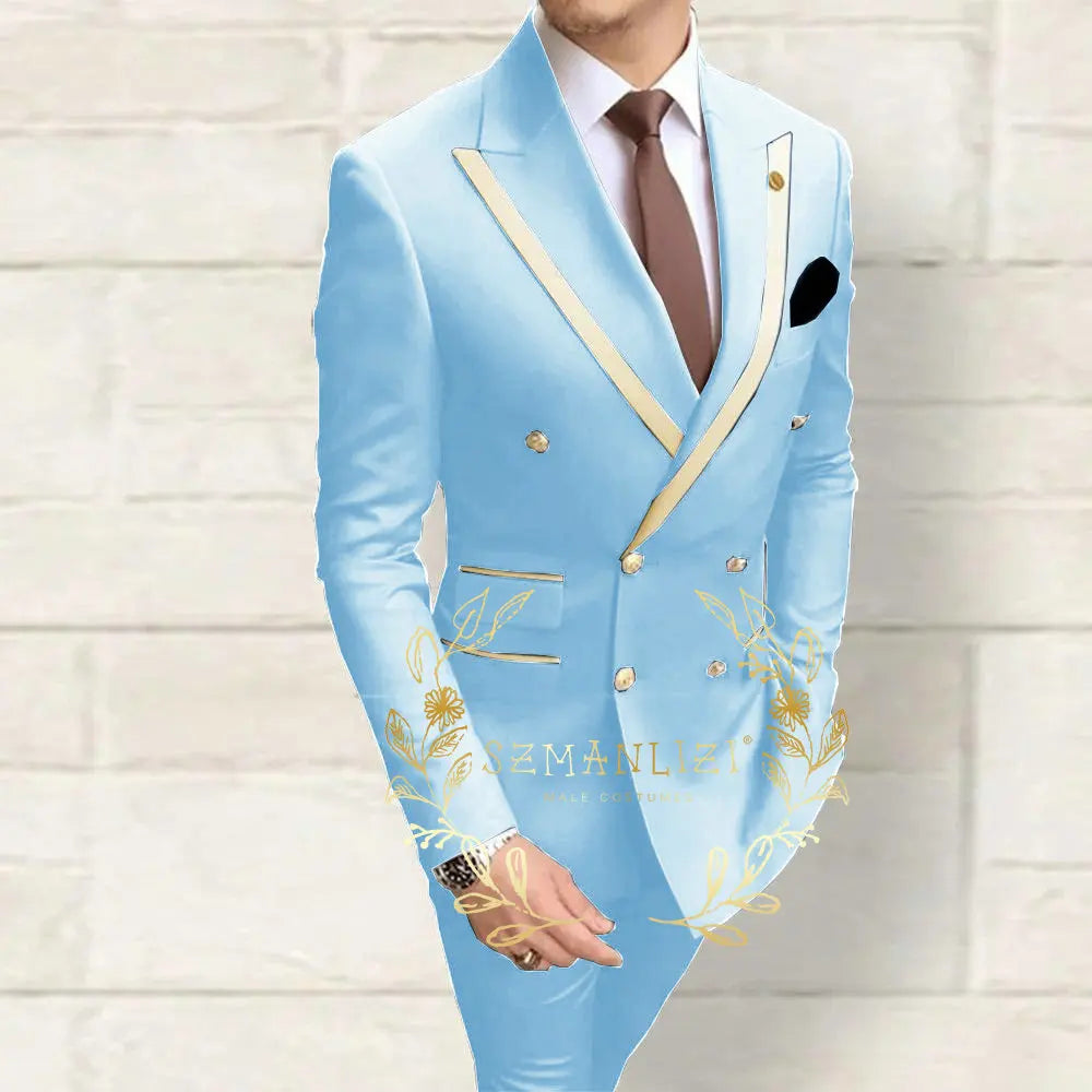 Double Breasted Navy Slim Suit