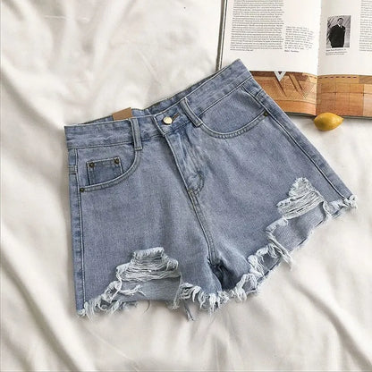 High Waist Cotton Denim Shorts